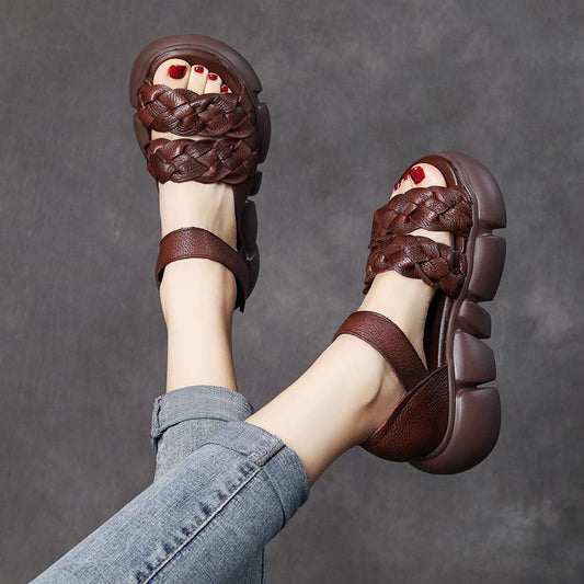 Handmade Woven Versatile Leather Soft Retro Sandals