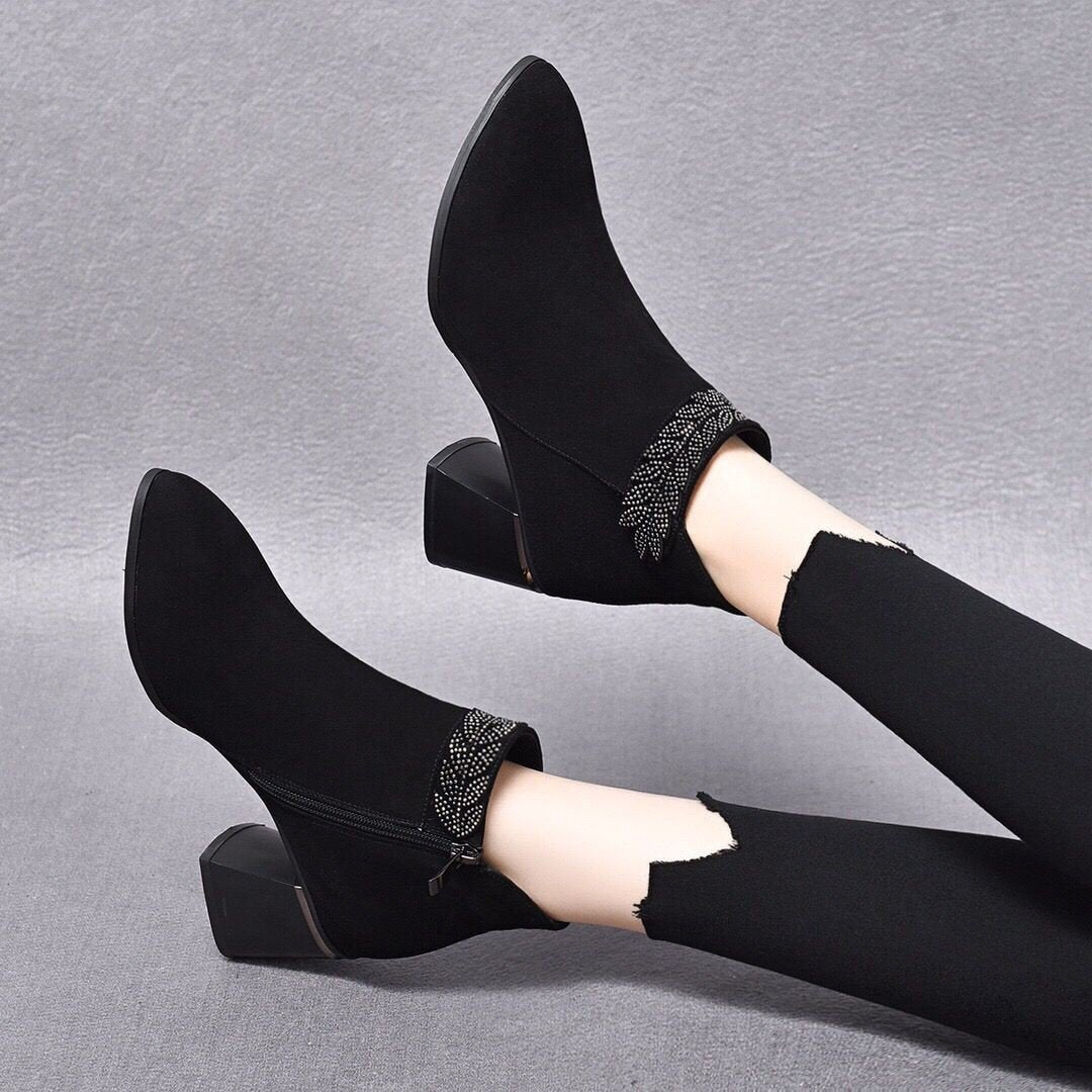 Black Crystal High Quality Ankle Boots