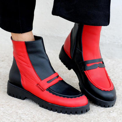 Fashion Color Block Loafer-inspired Ankle Boots