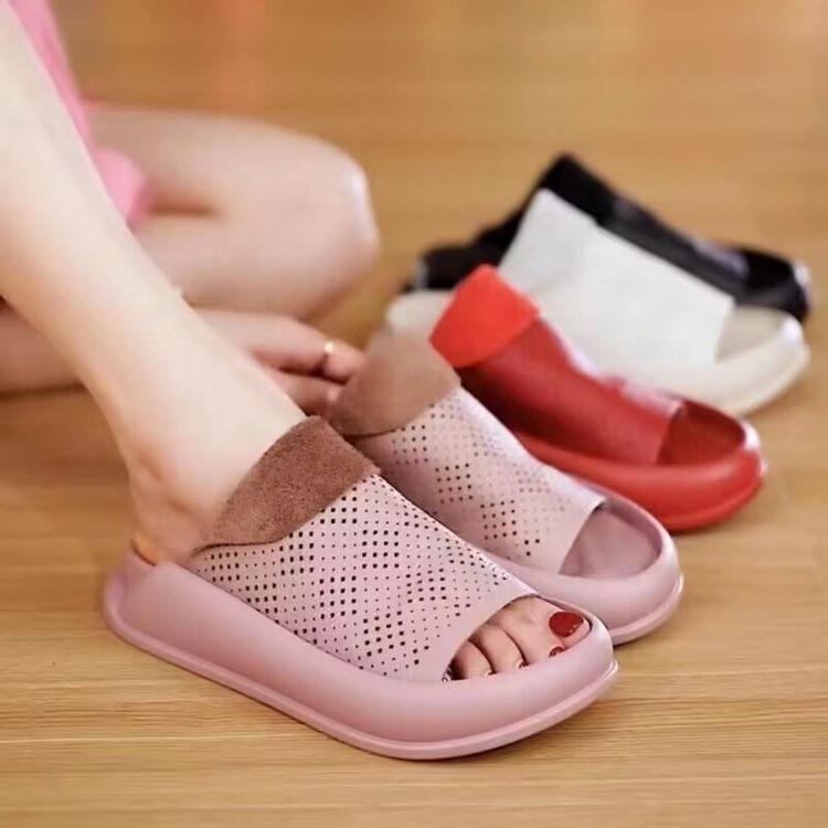 Breathable Leather Hollow Out Outwear Slippers