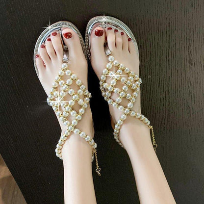 Comfort Pearl Decoration Flat Sandals