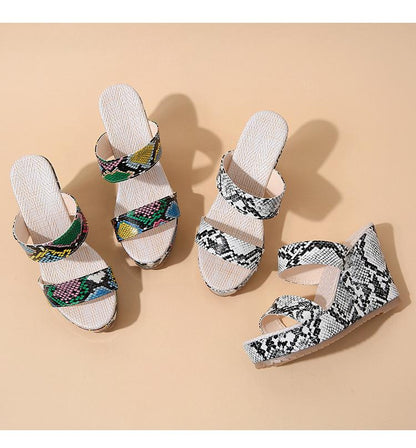 Wedge Heels Snake Prints Slippers