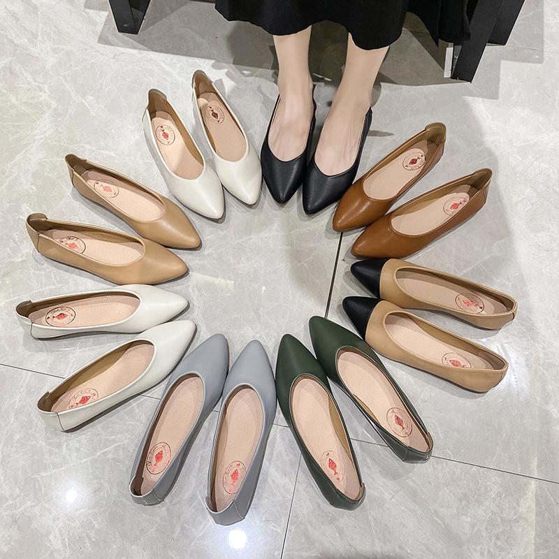 Flat Solid-Color Soft Leather Shoes