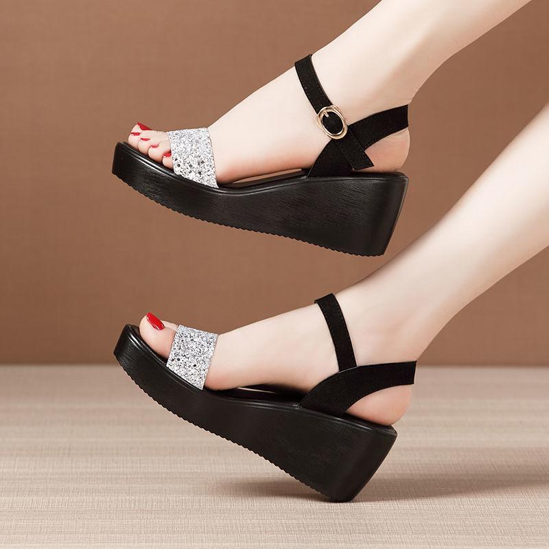 Roman Shiny Strap Wedges Heel Sandals