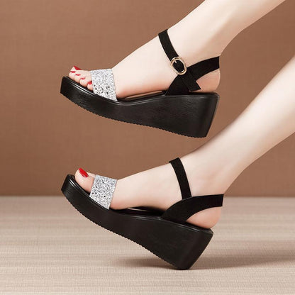 Roman Shiny Strap Wedges Heel Sandals