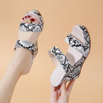 Wedge Heels Snake Prints Slippers