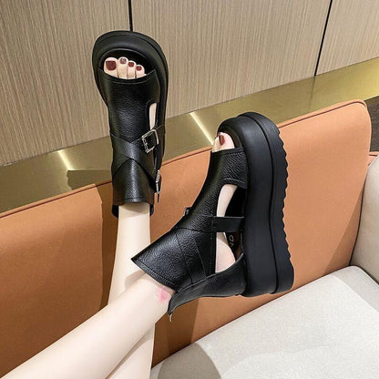 Strappy High quality Leather Heightening Shoes