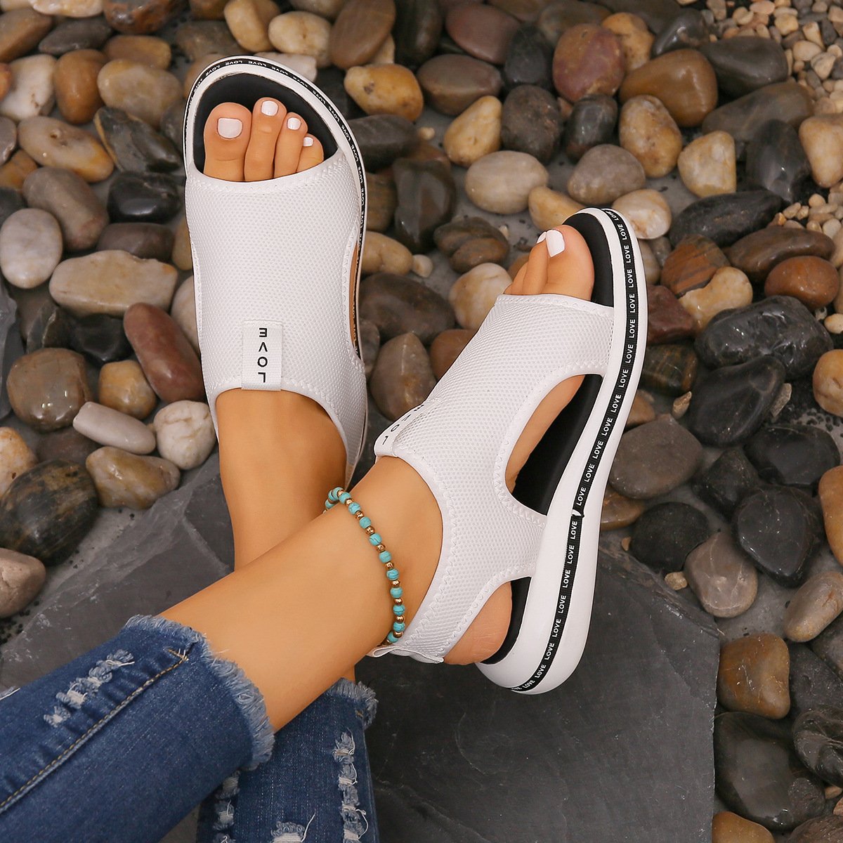 Letter Breathable Hollow Sandals