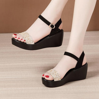 Roman Shiny Strap Wedges Heel Sandals