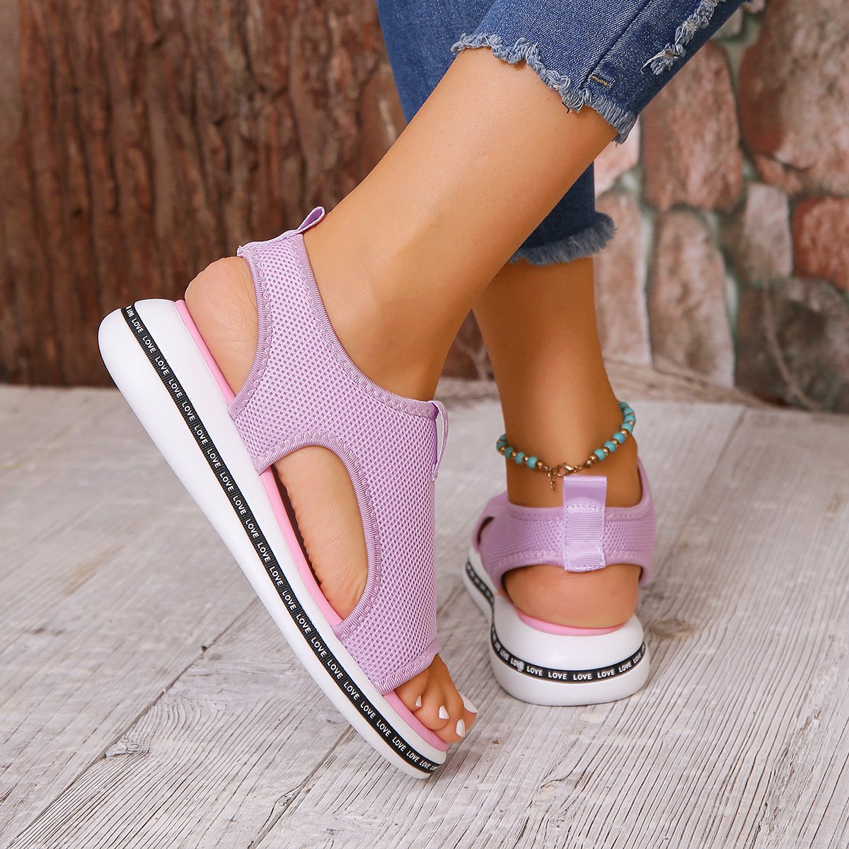 Letter Breathable Hollow Sandals