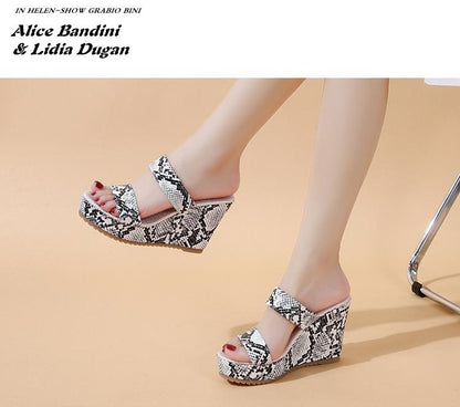 Wedge Heels Snake Prints Slippers