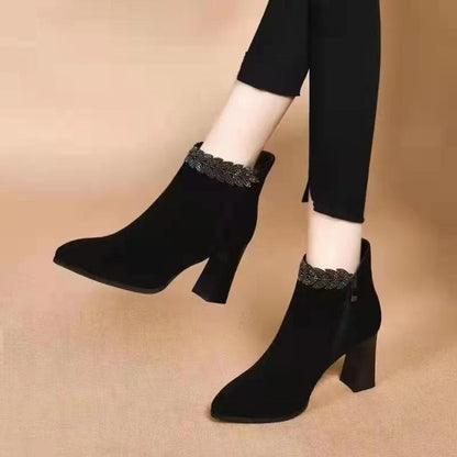 Black Crystal High Quality Ankle Boots