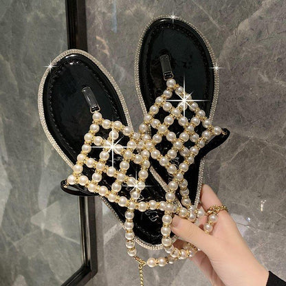 Comfort Pearl Decoration Flat Sandals