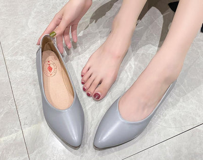 Flat Solid-Color Soft Leather Shoes