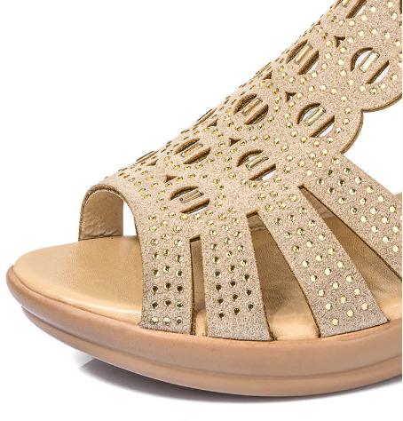 Rhinestone Slope Heel Open-Toe Sandals