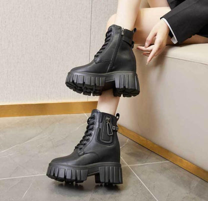 Gothic Platform Leather Ankle Boots