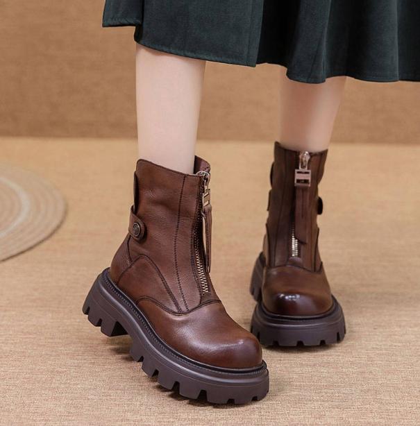 Outdoor Vintage Leather Zipper Boots