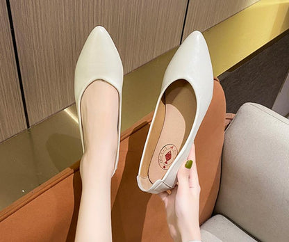 Flat Solid-Color Soft Leather Shoes