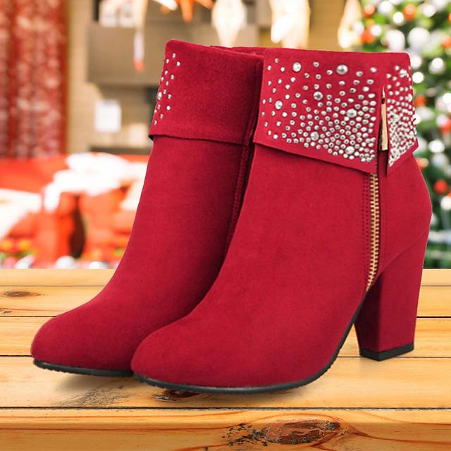 Christmas Rhinestone Vintage Suede Ankle Boots