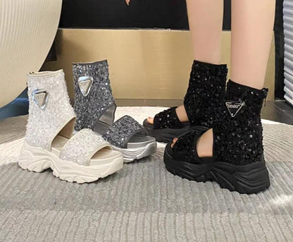 Sequins Chunky Boots