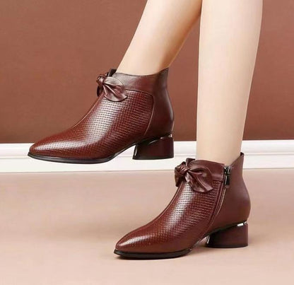 Ethnic Pointed Head Leather Short Boots