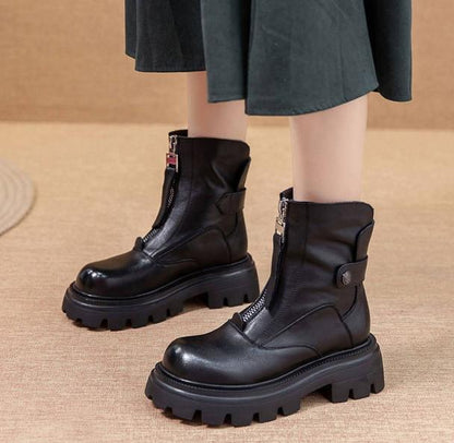 Outdoor Vintage Leather Zipper Boots