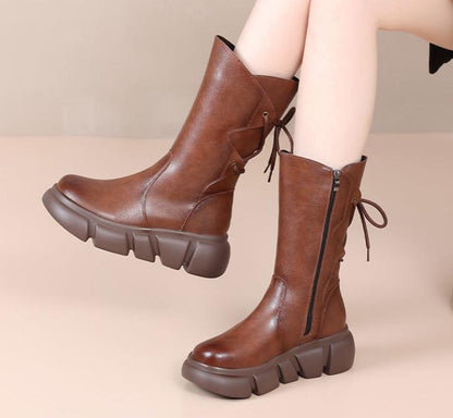 Handmade Leather Soft Warm Mid-Calf Boots