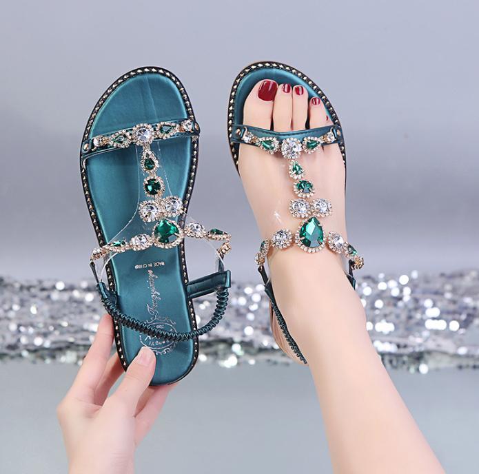 Beach Rhinestone Flat Ring Bohemia Sandals