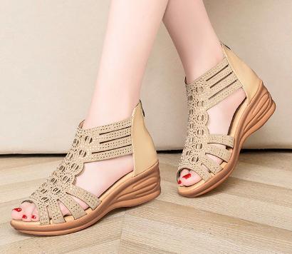 Rhinestone Slope Heel Open-Toe Sandals