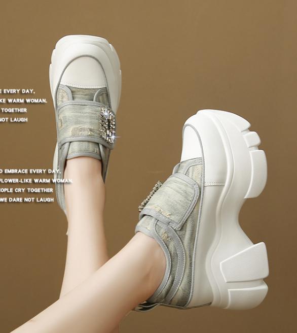 Velcro Heightening Rhinestone Sneakers