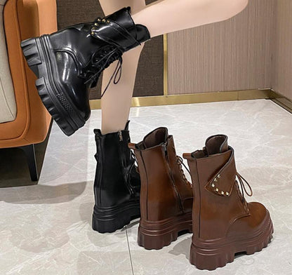 Rivets Velcro Leather Ankle Boots