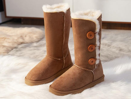 Fleece Wool Button Warm Snow Boots