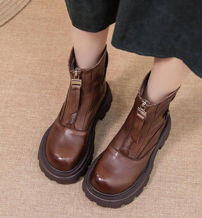 Outdoor Vintage Leather Zipper Boots