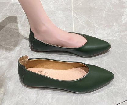 Flat Solid-Color Soft Leather Shoes