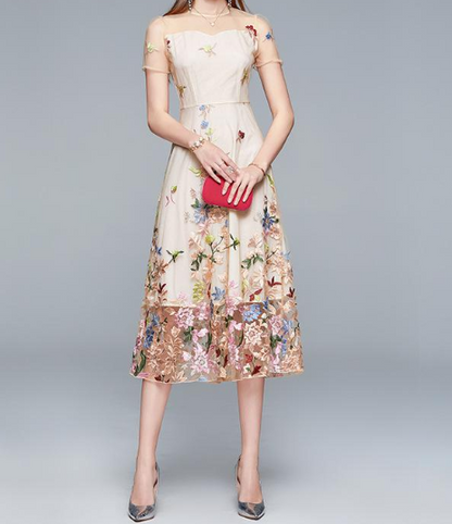 Embroidered flower midi dress