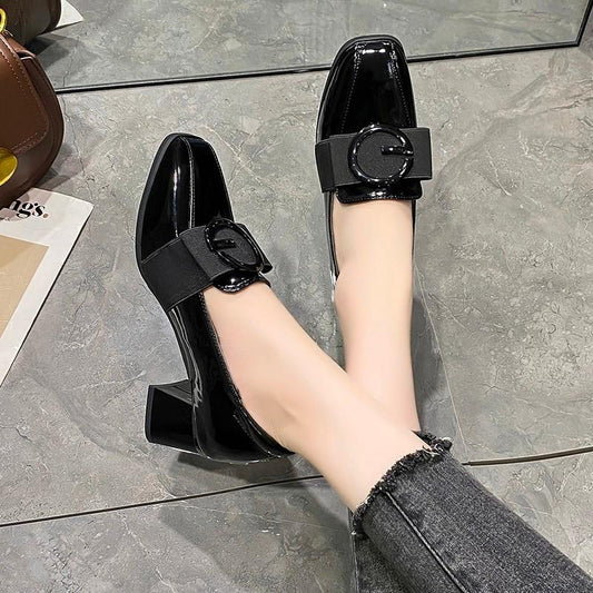 Women's Fashion Soft Leather Thick Heel Shoes